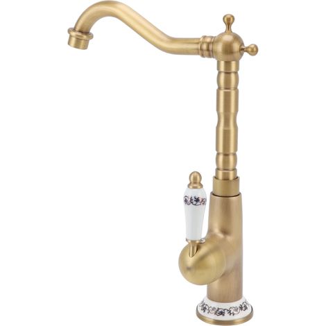 Robinet de cuisine ancien doré, tout en cuivre, de style européen, avec mitigeur eau chaude/eau froide, pivotant à 360°, pour évier de cuisine ou de salle de bain, couleur antique (1/5)