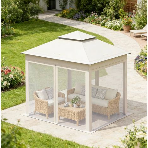 tente reception pavillon jardin pliable 3x3 m beige HAVRYA (1/4)