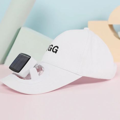 Chapeau ventilateur solaire portable (blanc), idéal pour les voyages d'été, les sports de plein air et la protection solaire. (1/5)