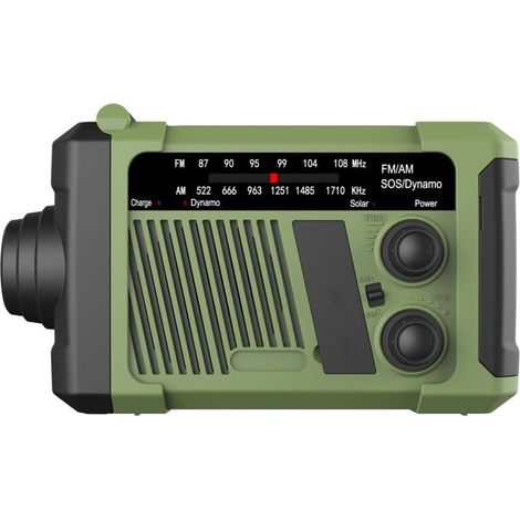 Radio d'urgence solaire à manivelle – Radio d'urgence – Outil d'extérieur – Plastique – Verte (1/5)