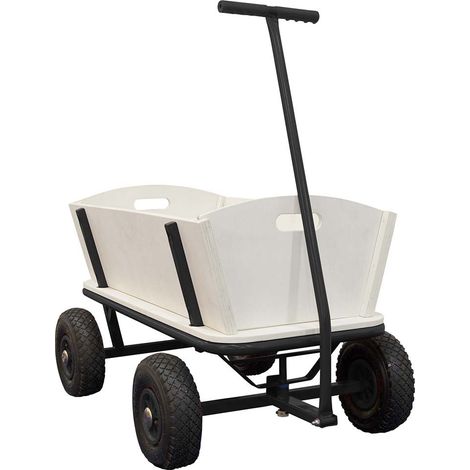 SUNNY Billy Beach Wagon Bollerwagen in Schwarz Kinder Handwagen aus Holz mit Luftreifen Belastbar bis 100 kg 94x61x97cm