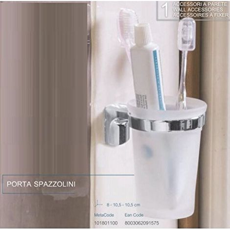 METAFORM - MOVIN' PORTA SPAZZOLINI IN OTTONE CROMATO E VETRO SATINATO
