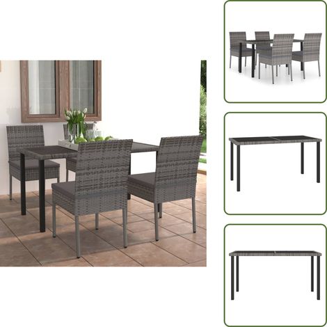 5-tlg. Garten-Essgruppe Poly Rattan Grau - Gartenmöbel - Essgruppe - Outdoor Furniture - Polyrattan - Gartenset (1/5)