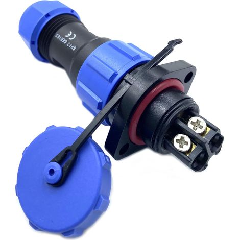 Connecteur aéronautique SP17 2 pôles, sans soudure, 2 trous, bride d'aviation, IP68, étanche et anti-poussière pour lampes extérieures 500 V 10 A (câble 14AWG à sertir à vis) (1/5)