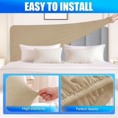 Housse de Tete de Lit - Velours - 150 cm - Camel - Protection Anti-poussiere - Universelle pour Tete de Lit Plate ou Legerement Courbee - 1 Piece (1/4)
