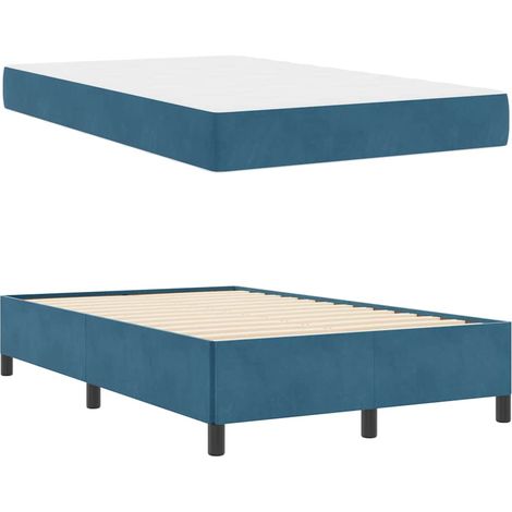 Lit double,Lit adulte,Cadre de lit Bleu foncé et blanc 120 x 200 cm Velours CFW9713070 (1/4)