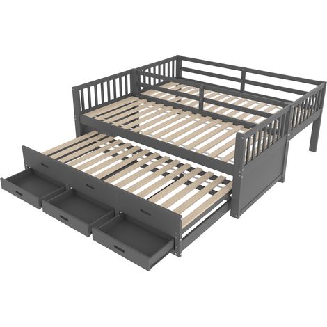 Letto a castello bambini 90 x 200 cm in pino e MDF con cassetti e letto estraibile grigio (1/5)