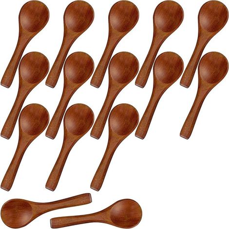 Lot de 15 petites cuillères en bois à manche court pour crème glacée (1/5)