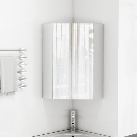 Mobile specchio da bagno angolare sospeso con 3 specchi, ripiani interni, bianco OKMYHOME (1/5)