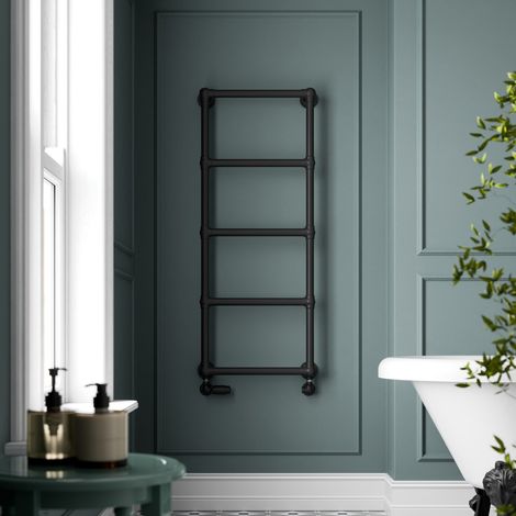 1200 x 500mm Traditional Heated Towel Rail Radiator Central Heating Bathroom Warmer Wall Mounted Ladder Black (1/4)