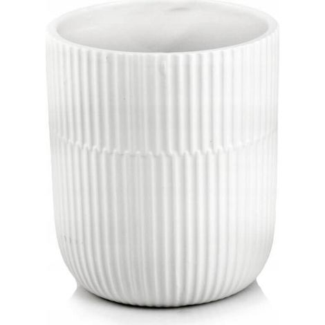 Maceta de cerámica con tapa redonda, clásica, estriada, blanca mate, 13 cm. (1/2)