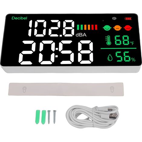 GARRYFIZH Sonomètre Mural 30-130dB Horloge Hygro LED 11" (1/5)