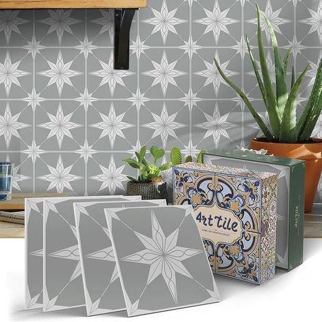 12 Sheets Grey Splashback Wall Stickers Peel & Stick Waterproof Vinyl Wall Stickers 15cm x 15cm (1/5)
