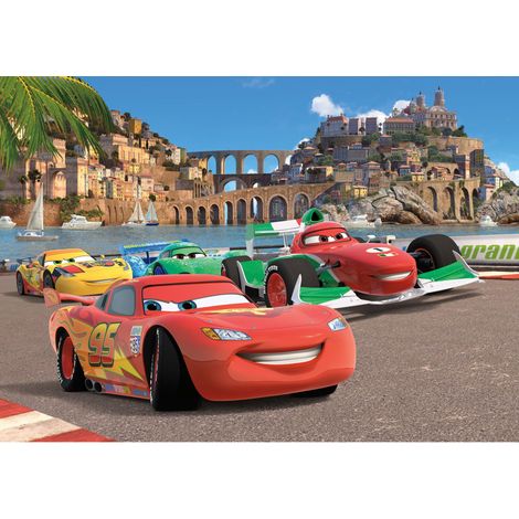 papier peint panoramique Cars marron, rouge et vert  - Disney (1/4)
