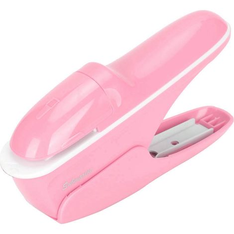 Agrafeuse sans agrafes ABS pour livres et papier, outil de reliure manuel (rose) (1/5)