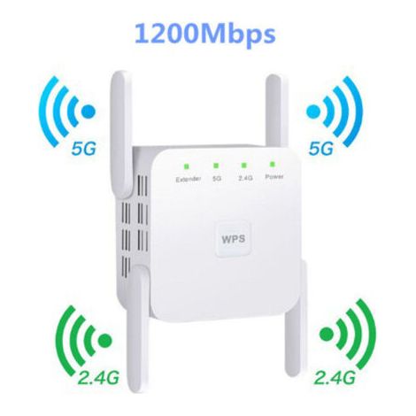 Leistungsstarker WLAN-Repeater 1200Mbit/s, Drahtloser WLAN-Verstärker, Range Extender, Dual Band 5GHz und 2,4GHz, kompatibel mit Access Points/Routern/Bridges, Ethernet-Anschluss, kompatibel mit allen