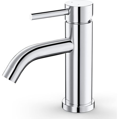 und - verchromte Edelstahl-Badarmatur sowie Edelstahl-Warm- und Kaltwassermischer, einfach zu montieren (Höhe 18,5 cm, Länge 19,3 cm) (1/5)