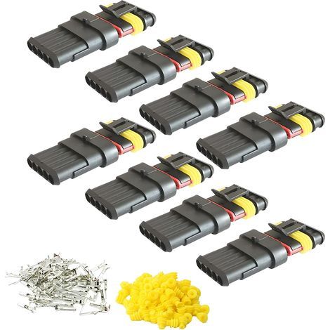 Wasserdichter Stecker, elektrischer Stecker (männlich und weiblich), wasserdichter AWG-Stecker für Motorrad-, Roller-, Auto-, LKW- und Schiffskabelbaumbuchsen (5-polig × 8 Sets) (1/5)