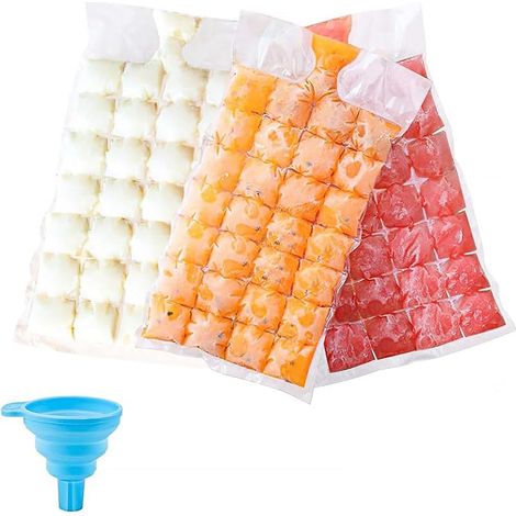 100 Eiswürfelbeutel mit Trichter, Gefrier-Eiswürfelformen, selbstverschließende Eiswürfelbeutel zur Herstellung von Eiswürfeln für Getränke, Cocktails und Säfte (1/5)
