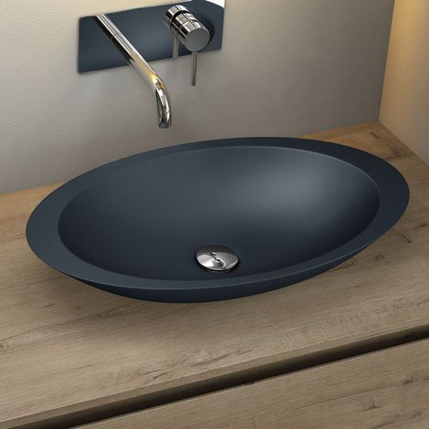 Mai & Mai Vasque à Poser Gris-Noir Mat Ovale Lavabo Salle de Bain Évier Lave Mains sans trop-Plein Col802 (1/5)