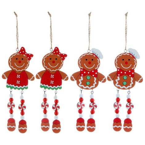 Décorations de Noël 4 pièces Décorations pour sapin de Noël Coffret cadeau Couple en pain d'épices en bois Mini pendentifs à longues jambes (1/5)