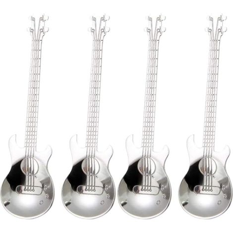 Ensemble de 4 cuillères à café, QttvbTna, en forme de guitare, en acier inoxydable (1/5)