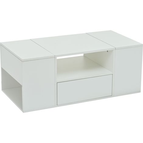 Table basse blanche laquée avec LED, tiroir et 2 armoires, 100 x 50 x 40 cm (1/5)