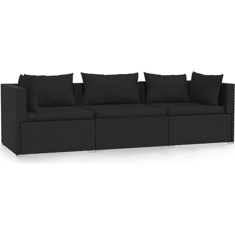 Maison Exclusive - 3-Sitzer-Sofa mit Kissen Schwarz Poly Rattan