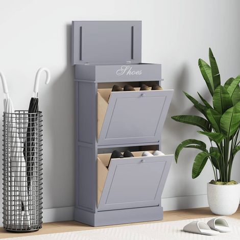 vidaXL Zapatero de madera de Paulownia gris 50x28x98 cm (1/5)