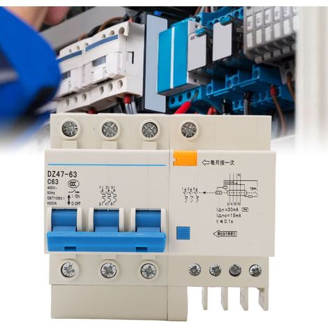Disjoncteur miniature DZ47LE-63 C63 3P+N, 400 V 63 A, montage sur rail DIN, capacité de sectionnement de 4500 A. (1/5)