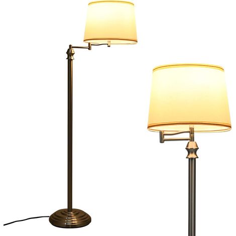 Costway – Lampadaire LED sur pied avec abat-jour en tissu beige – Bras articulé réglable – Tube en fer nickelé – Éclairage doux pour salon, bureau, chambre (1/5)