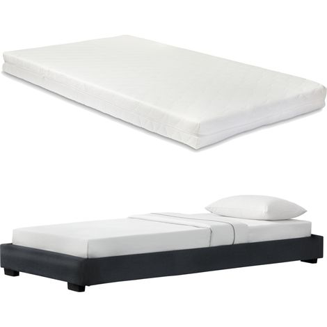 Cоrium Cama Individual Solingen tapizado en piel sintética con Colchón de espuma fría 90 x 200 - Negro (1/5)