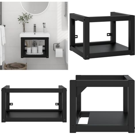 Cadre de lavabo de salle de bain mural Noir 40x38x31 cm Fer - Meuble De Salle De Bain - Cadre De Lavabo - Meuble Suspendu - Rangement Salle De Bain - Étagère Murale - Home & Living (1/5)