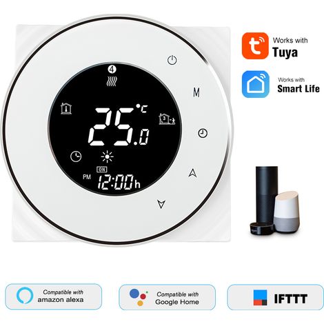 THP6000-WHPW Thermostat Chauffage Eau Intelligent WiFi Régulateur Température Numérique Contrôle APP Tuya/SmartLife Écran LCD Rétroéclairé Programmable Commande Vocale Compatible Amazon Echo/Home/Tmal (1/2)
