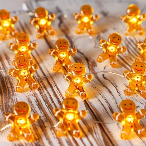 Guirlande lumineuse de Noël de 3 m à piles, guirlande lumineuse bonhomme en pain d'épice, décoration féérique pour chambre à coucher à l'ambiance mignonne (1/5)