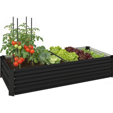 Jardinière rectangulaire potager de jardin en acier galvanisé bordure de sécurité et fond ouvert 150x70x30cm gris foncé (1/5)