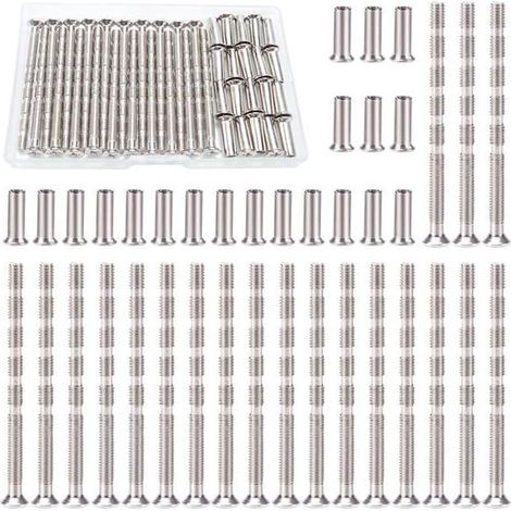 20 Pièces Vis Poignee Porte M4, Vis de Connexion avec Boulon Kit, Boulons de Connexion et Manchon, Liaison Meuble Nickelée pour Poignée de Porte (1/3)