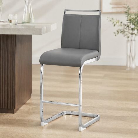 Set di 2 sgabelli da bar in PU grigio scuro con schienale e gambe in metallo argentato DESVIAE (1/5)