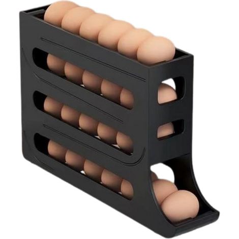 Rangement Oeufs - 1 Pièce - Plastique Noir - Roulement Automatique - Réfrigérateur - 36x19,5x7cm