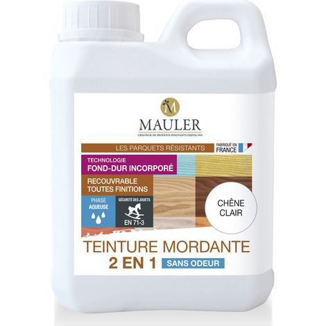 MAULER - Teinture bois parquet & meuble mordante 1L Chêne Clair - 2 en 1 (teinte et fond dur) - sans odeur (1/8)