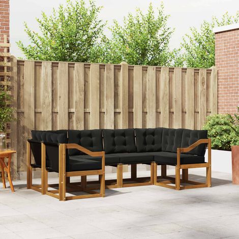 Outdoor-Sofagarnitur mit Kissen 6 pcs Natürlich und Schwarz (1/5)