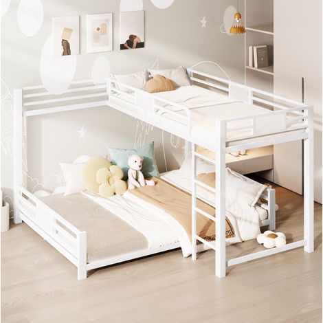 Letto a Castello 90x200/140x200 cm con Struttura in Metallo Bianco (1/5)