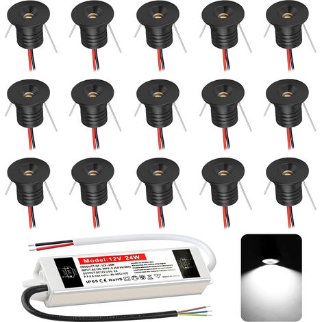 Spot LED Encastrable 12V 1W, Mini Spot Led IP65 Blanc Froid,spot salle de bain Trou Φ15-18mm,Spots de plafond pour Cuisine,Salon,Carport,Escalier,Couloir, Lot de 15 (Argenté Blanc Froid 6000k) (1/5)