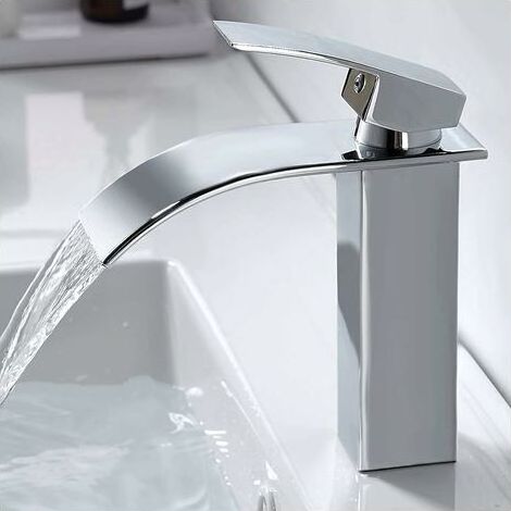 Moderne Robinet Salle de Bain Cascade, Design Elégant Robinet Lavabo Cascade, Mitigeur Salle de Bain en Laiton, Eau Chaude et Froide Disponible, Robinetterie Cascade Chromé G 3/8 (1/5)