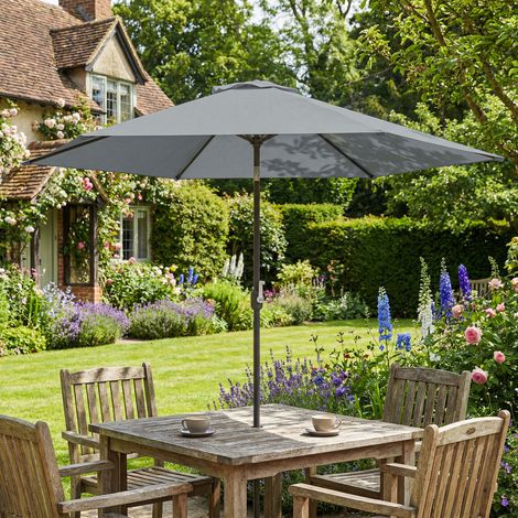 Parasol de 3 m avec housse de protection, parasol de marché extérieur inclinable à manivelle, aération, gris (1/5)