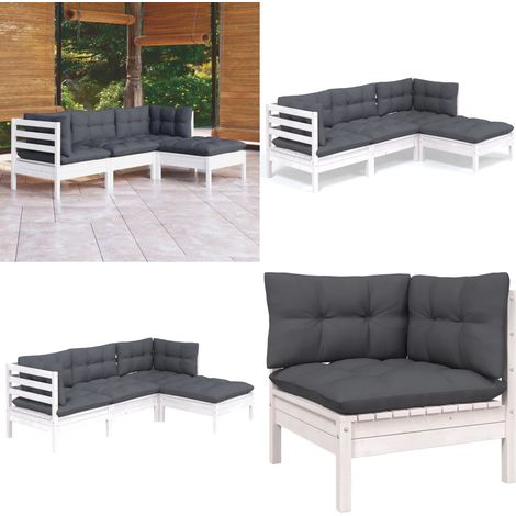 Salon de jardin 4 pcs avec coussins blanc bois de pin - Ensemble Salon De Jardin - Salon De Jardin Bois - Mobilier De Jardin - Set Salon De Jardin - Meubles De Jardin - Home & Living (1/5)