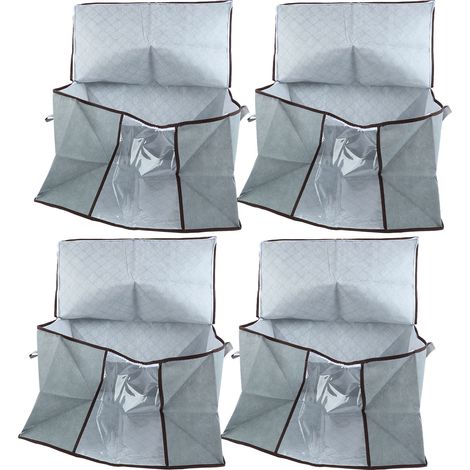 Lot de 4 boîtes de rangement anti-poussière en tissu non tissé gris pour couette, idéales pour la chambre. (1/5)