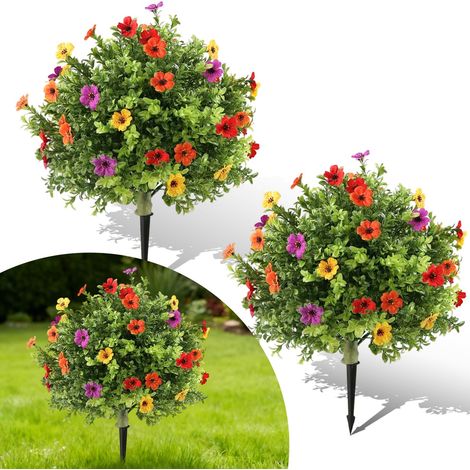 Lot de 2 boules topiaires artificielles réalistes – Plantes décoratives de buis 60cm – Décorations intérieures/supplémentaireérieures avec piquet de sol – Mixed color (1/5)
