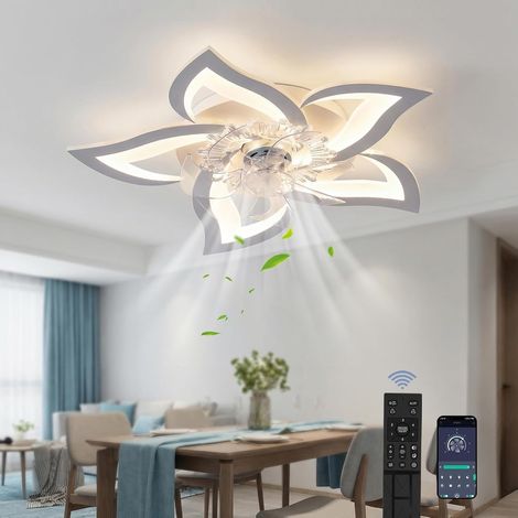 Ventilateur de plafond 50W avec lumière intégrée, plafonnier LED moderne à intensité variable (compatible avec la télécommande et l'application), silencieux et design créatif en forme de fleur acryliq (1/4)