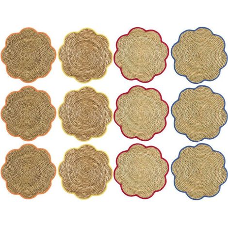 Lot de 12 Sets de Table Tressés en fibre naturelle - Fleur 36 cm - Couleurs estivales - Livraison gratuite (1/5)